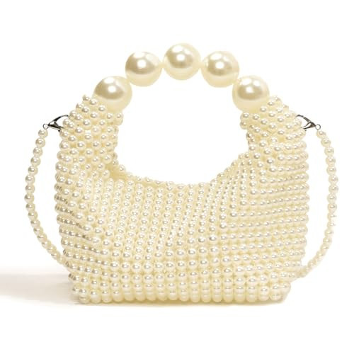 Crbeqabe Pearl Evening Handbags Noble Crystal Pearl Beaded Clutch Purse for Women Wedding Prom Party with Pearl Chain | Amazon (US)