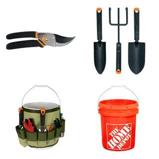 5/8 in. Cut 9 in. Bypass Pruning Shears, 3-Piece Garden Tool Set, 5 Gal. Bucket Caddy and 5 Gallo... | The Home Depot