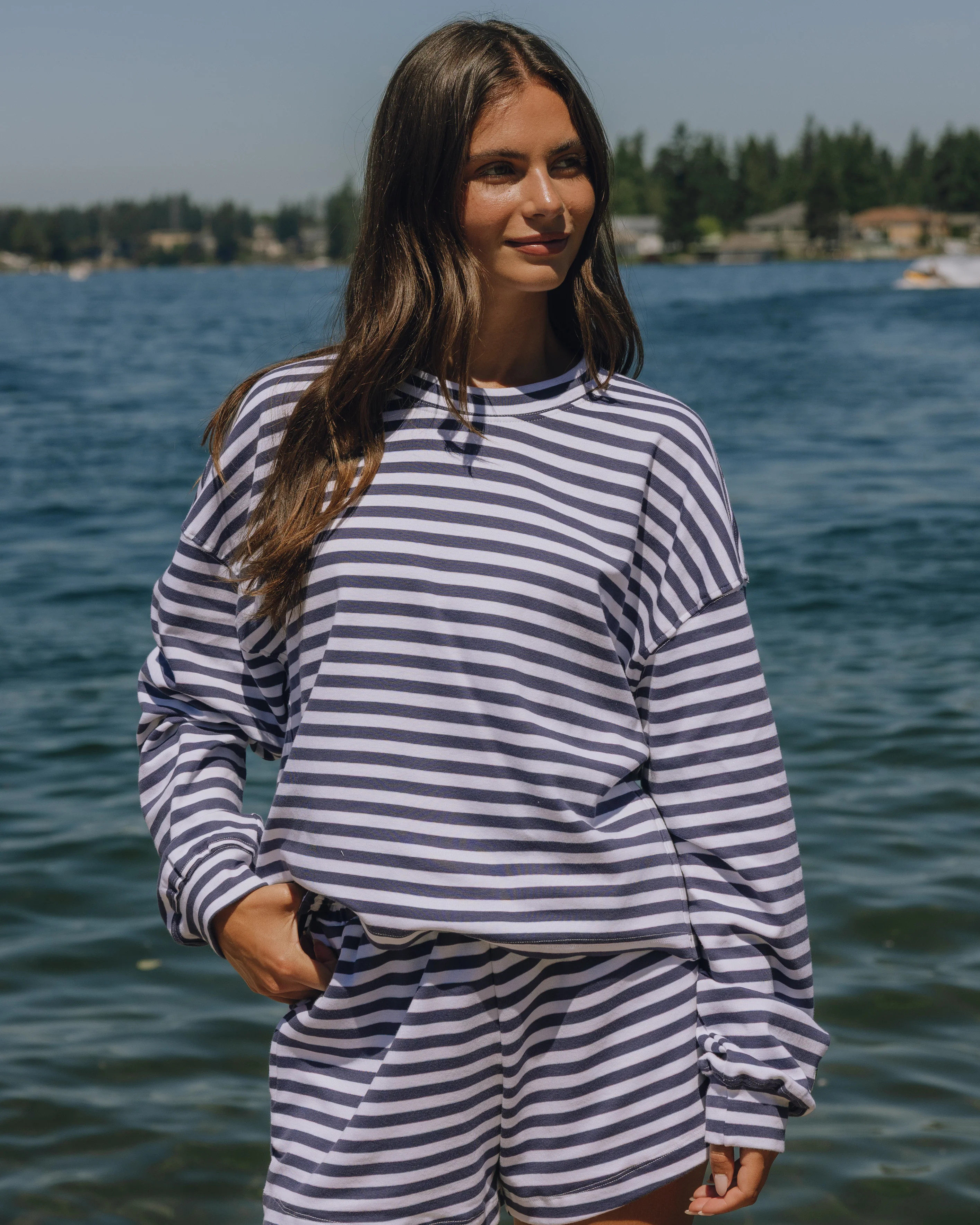 Striped Cotton Long Sleeve - Navy + White Stripe | Daily Drills LLC
