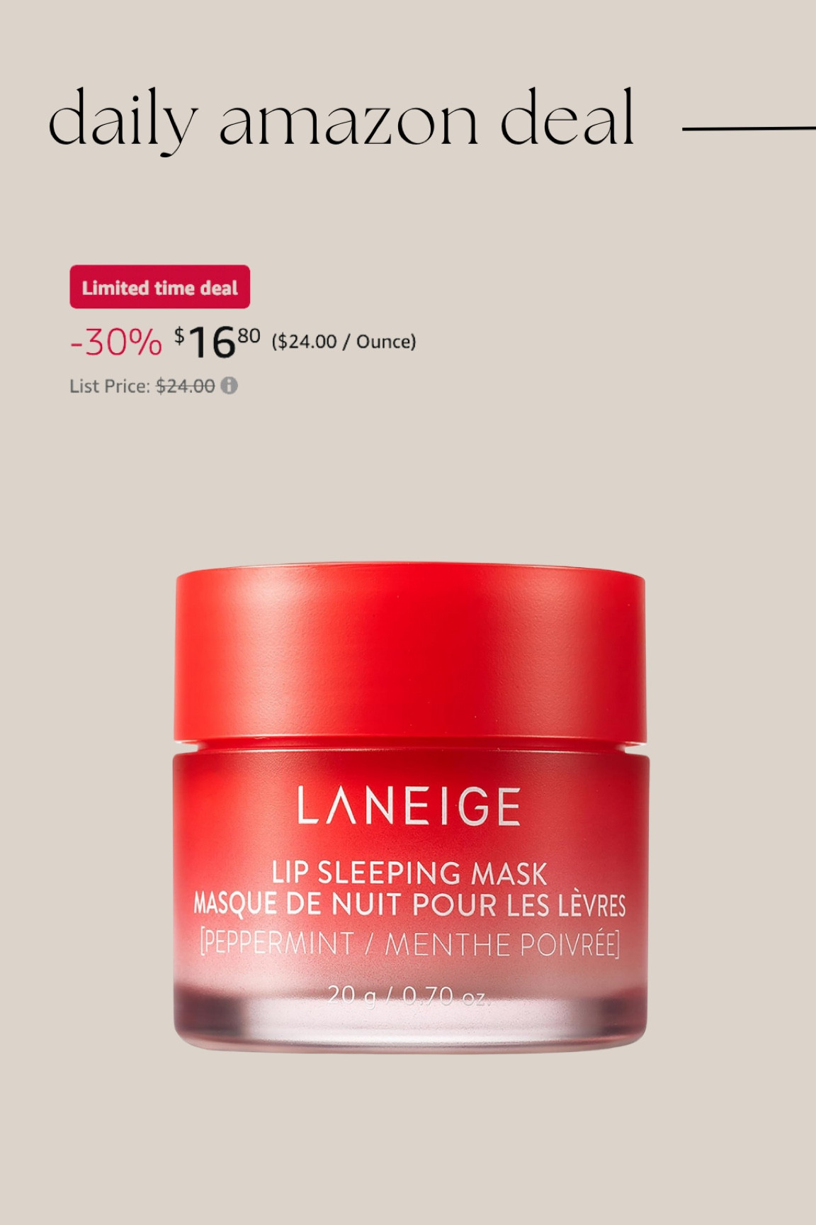 Daily Amazon deal: LANEIGE Lip Sleeping Mask

#LTKBeauty #LTKSaleAlert