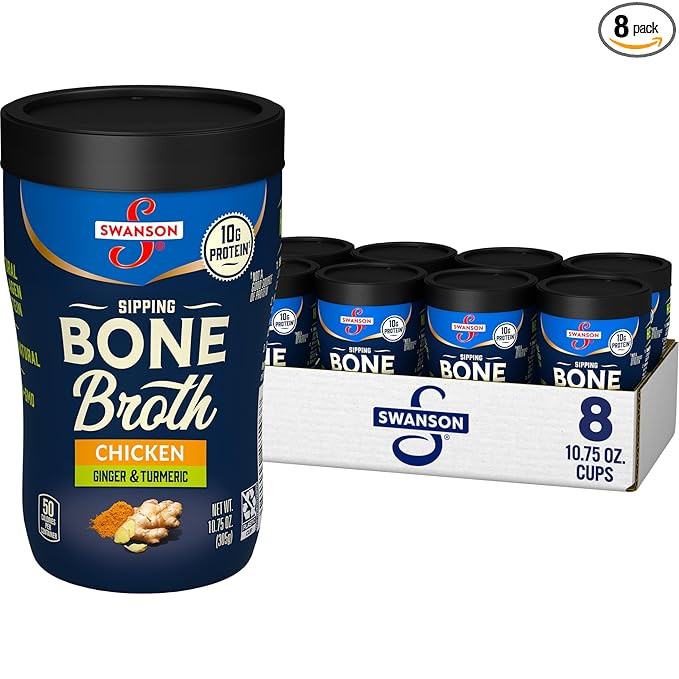 Swanson Sipping Chicken Bone Broth With Ginger and Turmeric, 10.75 oz Microwavable Cup (8 Pack) | Amazon (US)