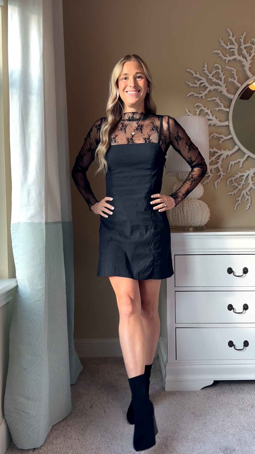 The viral lace top you need in your fall wardrobe 🍂✨ This chic and versatile top can be styled so many ways—layer it under a dress for an elevated date night look, or wear it on its own with your favorite high-waisted jeans for an effortless everyday outfit.

I’ve been reaching for this lace long sleeve on repeat—it’s become such a fall staple in my closet. Perfect for fall transition outfits, layering, and creating endless looks without breaking the bank.
 Xs dress and top TTS. Similar boots linked 

#LTKStyleTip #LTKFindsUnder50 #LTKSeasonal