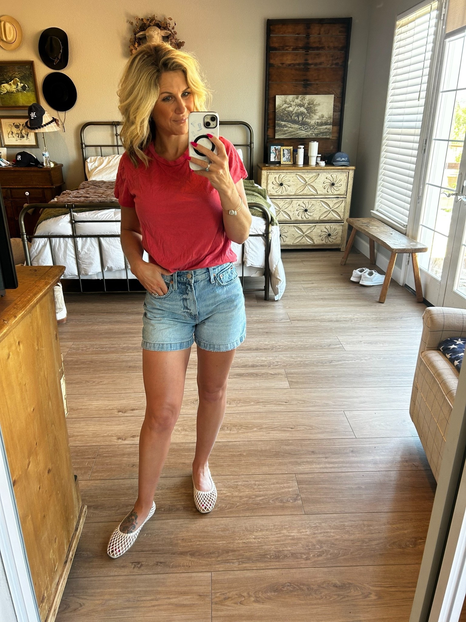 Simple Friday Mama getting ready to tackle the carpool line! 😎 Obsessed with these DSW flats that are more than 1/2 the price of the Dolce Vita look a-likes. They are whole sizes so I sized down to a 7 and they fit great! My Pistola shorts are a size 26 which is true to size and you can’t go wrong with a basic Target T.

#LTKdayinmylife #LTKmomlife #LTKootd
