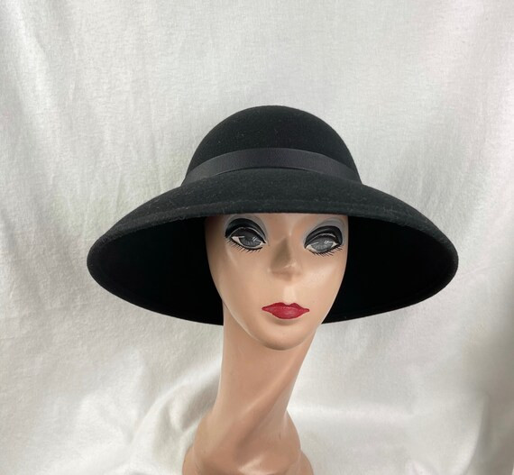 Black Wool Felt 4 Brim Lampshade Hat / Large Brim - Etsy | Etsy (US)