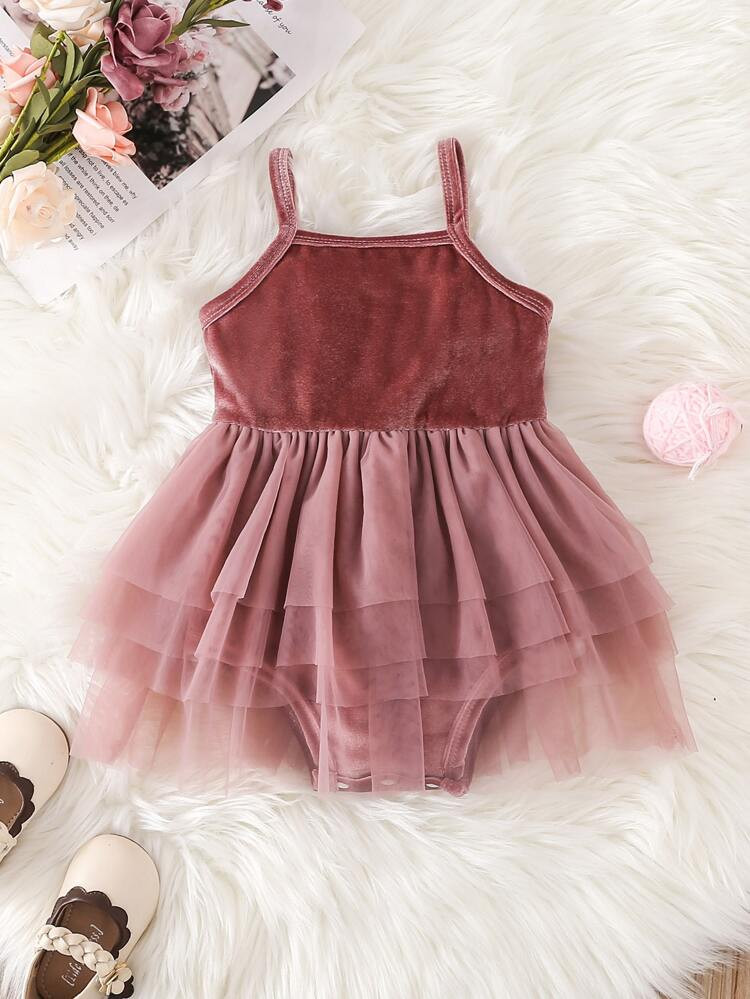 Baby Contrast Layered Mesh Cami Bodysuit | SHEIN