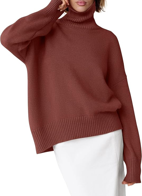 ANRABESS Women Turtleneck Oversized Long Sleeve Knit Sweater | Soft Chunky Loose Fit High Low Hem... | Amazon (US)