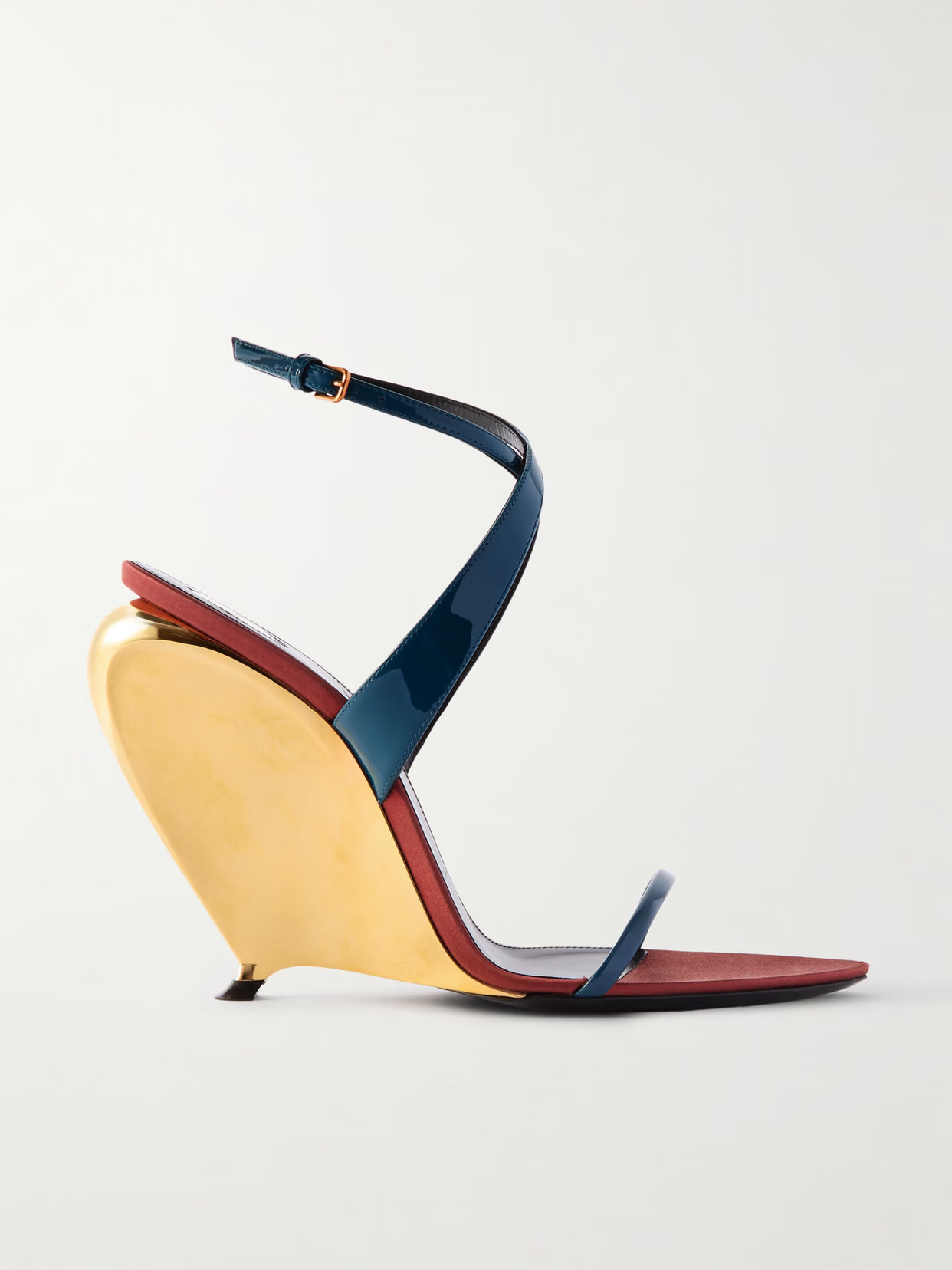 SAINT LAURENT - Tallulah Patent-leather Wedge Sandals - Blue | NET-A-PORTER (US)