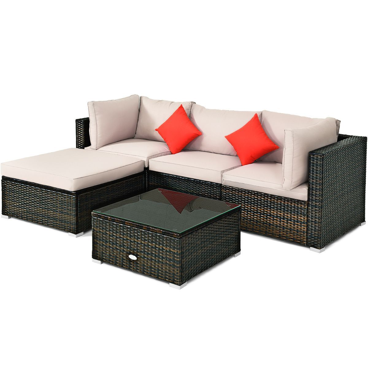 Tangkula 5 PCS Patio Rattan Furniture Set Wicker Table Sofa Garden Outdoor W/ Cushion Black | Target