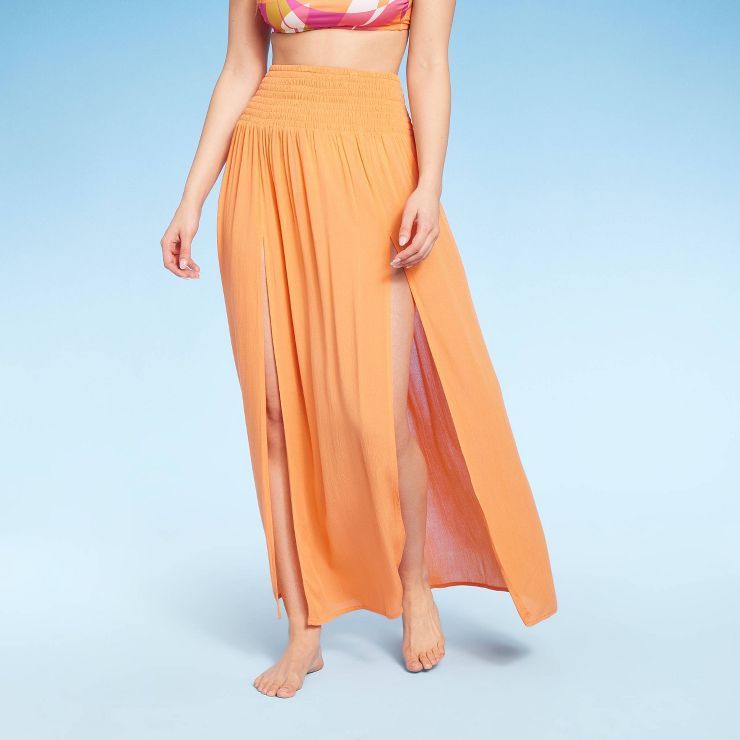 Women's Smocked Waist Double Slit Maxi Skirt Cover Up Dress - Kona Sol™ | Target
