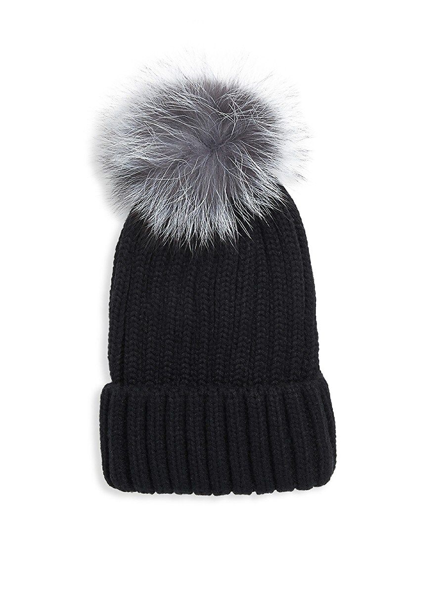 Annabelle New York Women's Knit Fox Fur Pom-Pom Beanie - Black | Saks Fifth Avenue OFF 5TH