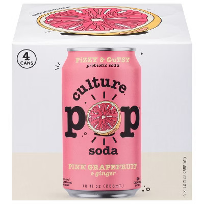 Culture Pop Soda Pink Grapefruit Probiotic Soda - Pack of 6 - 12 fl oz | Target