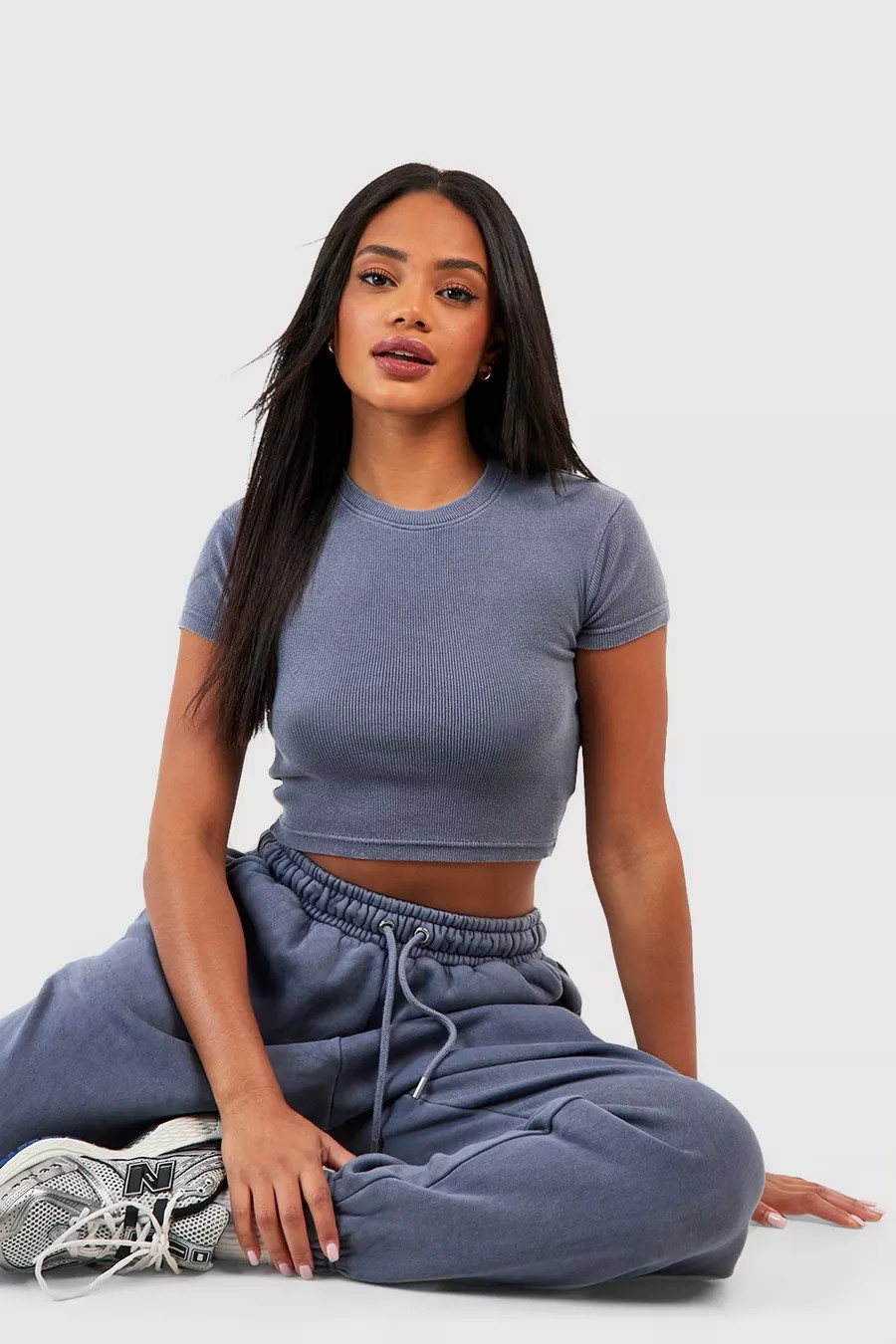 Washed Rib Short Sleeve Fitted Top | boohoo (US & Canada)