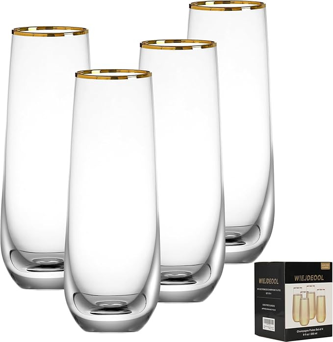 Stemless Champagne Flutes Set of 4, Gold Rim Champagne Glasses, Best Gift | Amazon (US)