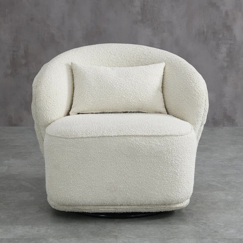 Iyoni 33" Wide Upholstered Tufted Boucle Swivel Barrel Chair | Wayfair North America