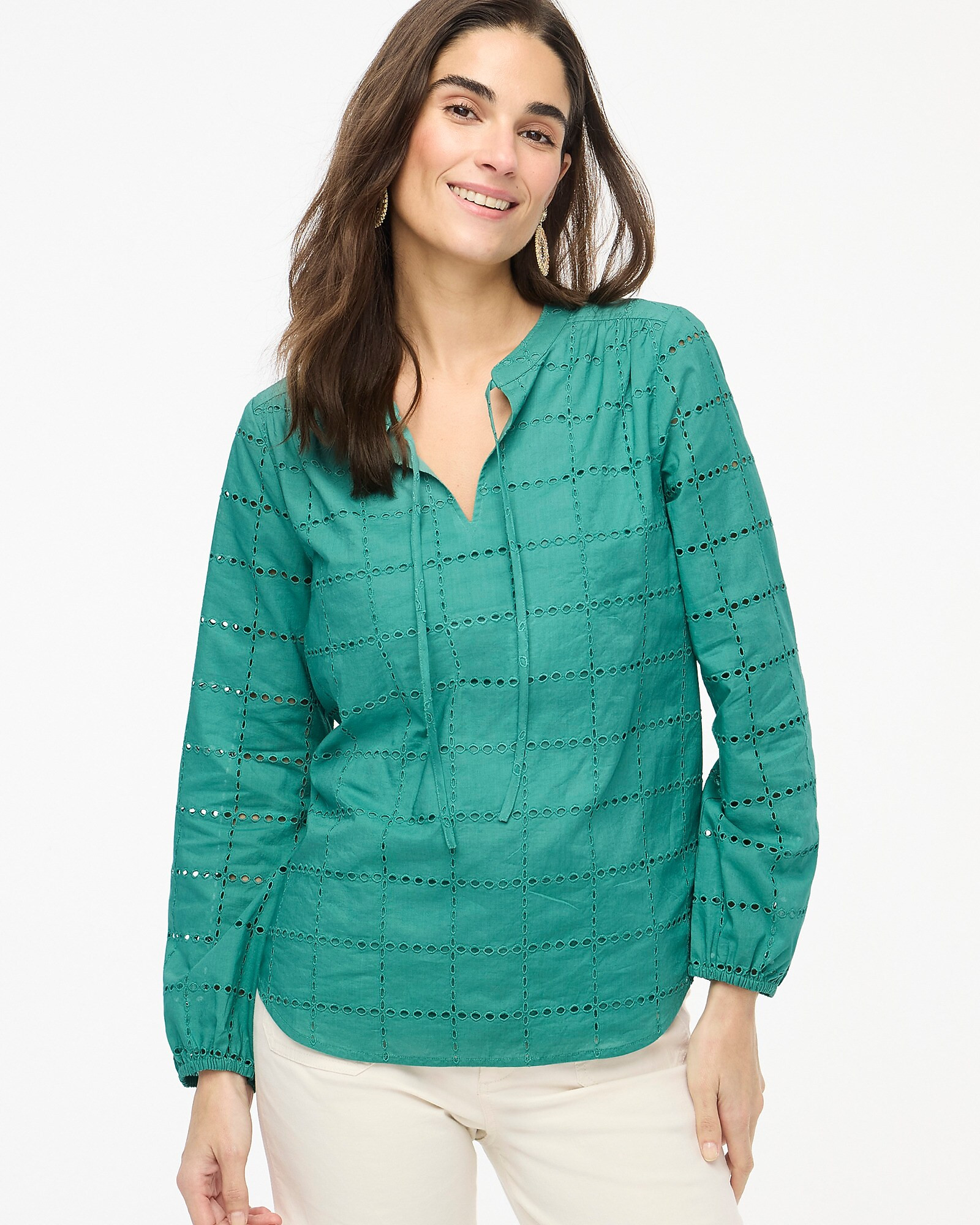 Long-sleeve eyelet tie-neck top | J.Crew Factory