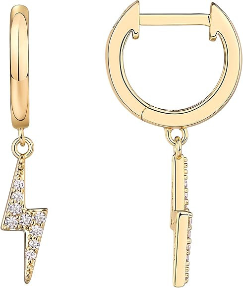 PAVOI 14K Gold Plated 925 Sterling Silver Post Huggie With Dangle | Small Gold Hinged Hoop Earrin... | Amazon (UK)