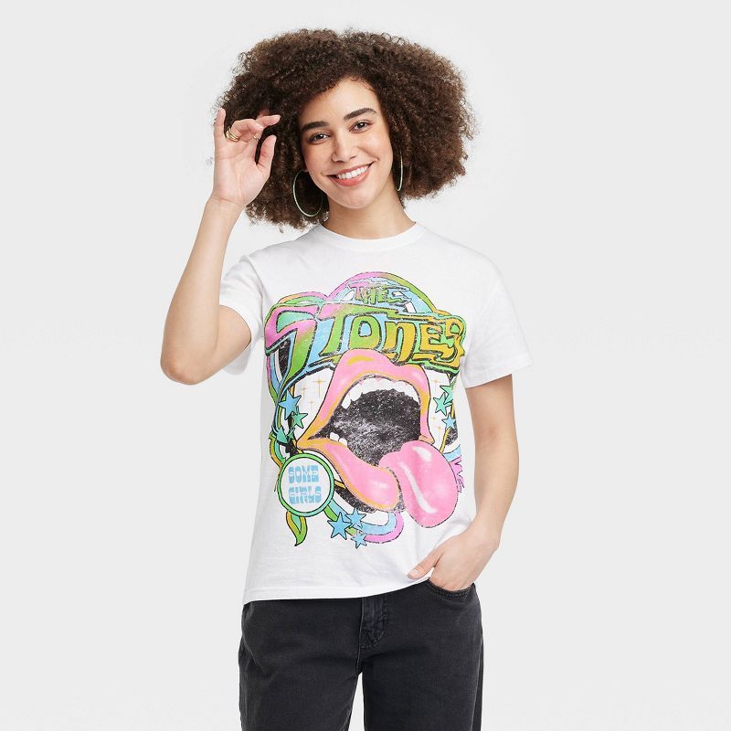 Women's The Rolling Stones Multicolor Oversized Short Sleeve Graphic T-Shirt - White | Target