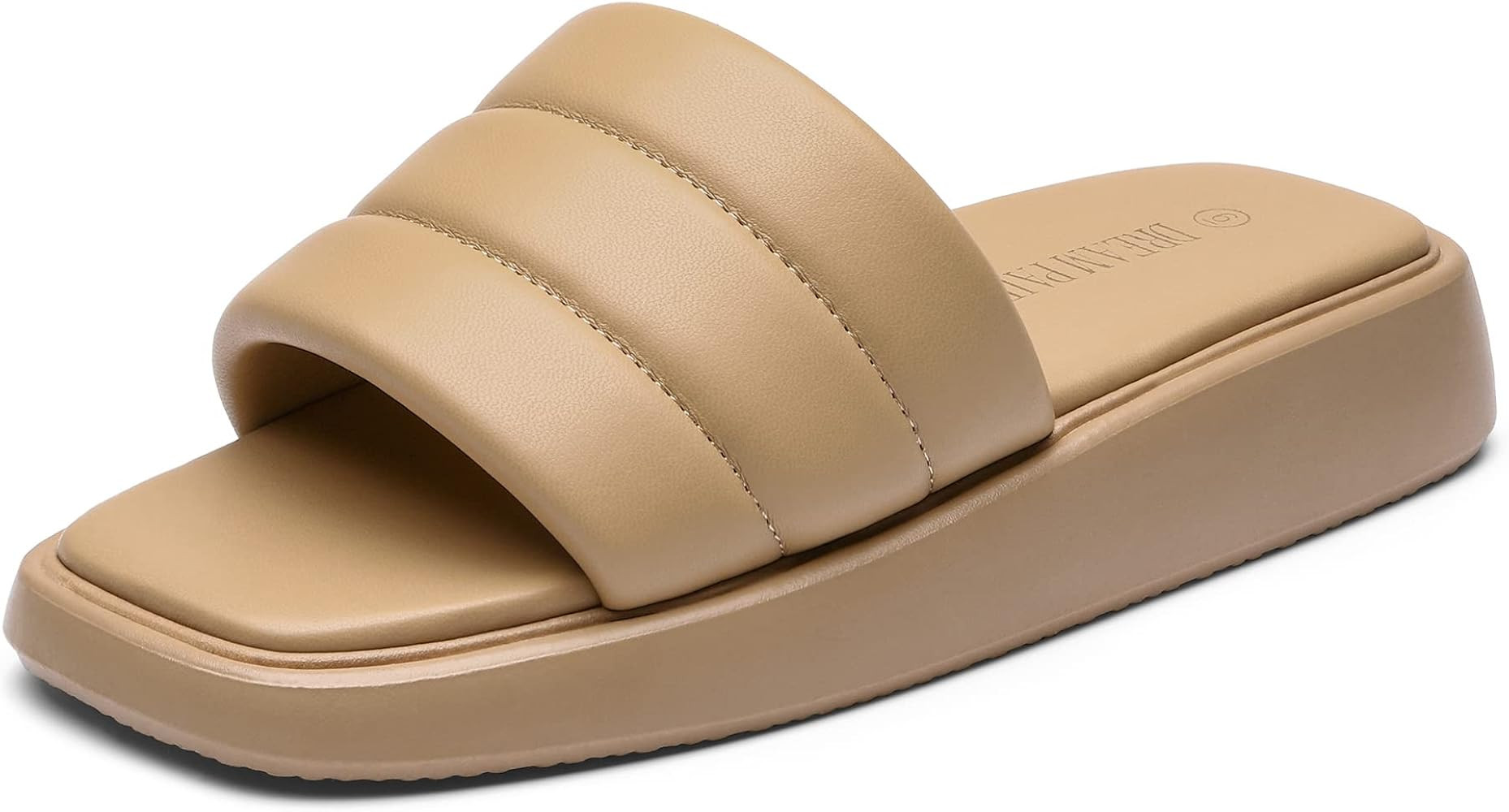 DREAM PAIRS Women'Square Open Toe Slides Platform Flat Quilted Slip on Sandals | Amazon (US)