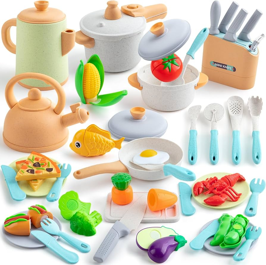 TIKJOYFUL 42Pcs Play Kitchen Accessories, Kids Kitchen Pretend Play Toys with Play Pots and Pans,... | Amazon (US)