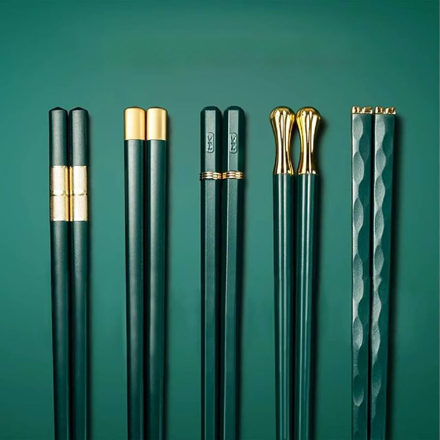 Random Mood Modern Design Chopsticks - Reusable, Dishwasher Safe, Non-Slip Fiberglass, Golden and... | Amazon (US)