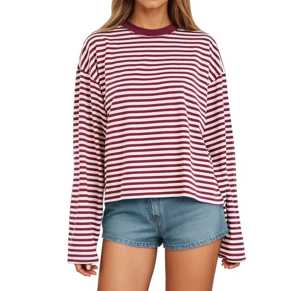 Women's Long Sleeve Striped T Shirt Featuring Color Design for Comfortable Casual Wear | Walmart (US)