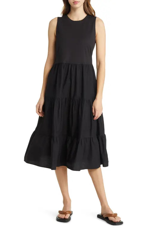 Nordstrom Sleeveless Mixed Media Dress in Black at Nordstrom, Size Xx-Large | Nordstrom