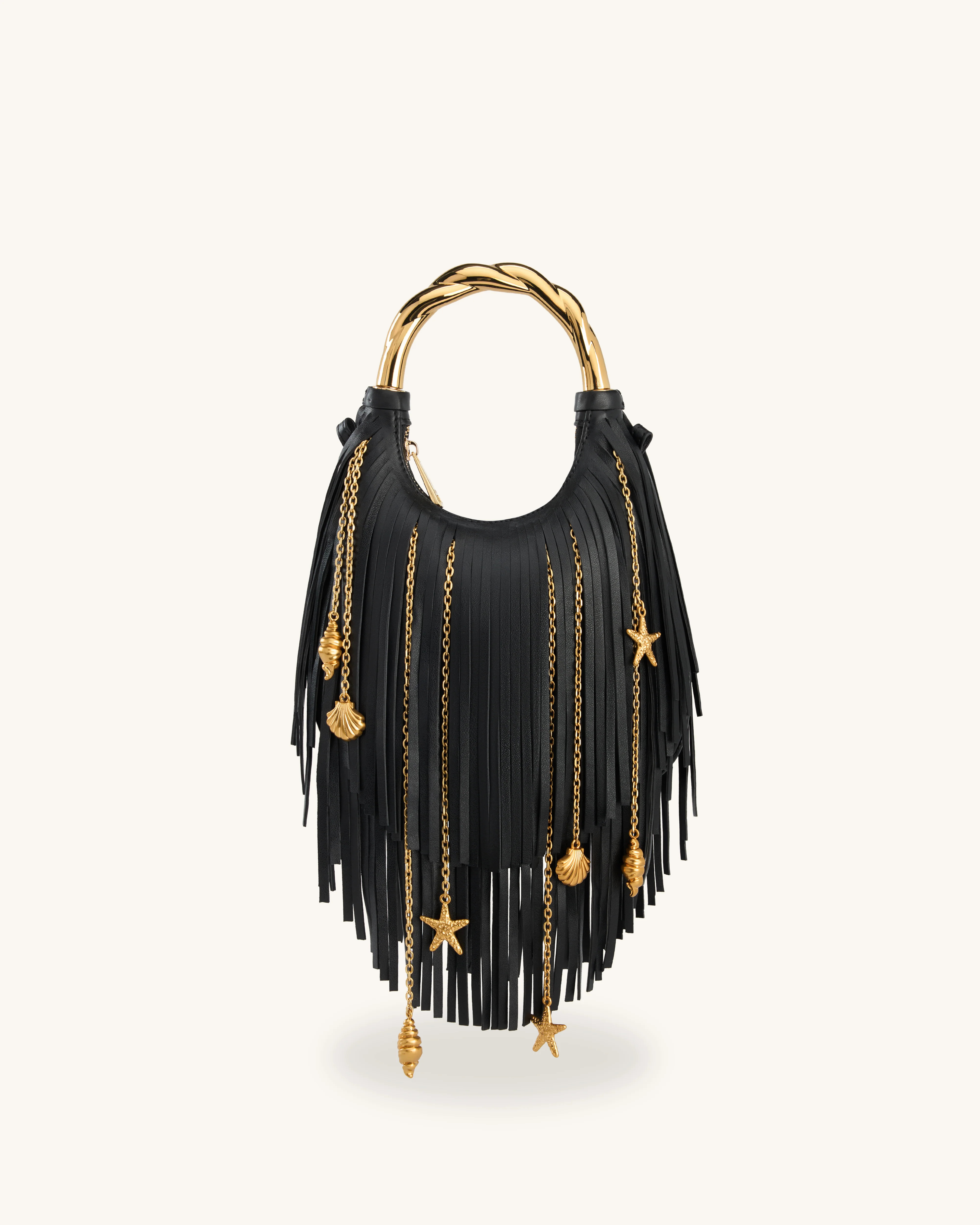 Chloe Metal Handle Fringe Top Handbag - Black | JW PEI US