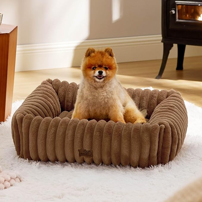 Bedsure Cute Dog Bed for Small Medium Dogs - Washable Furry Puppy Beds, Rectangle Orthopedic Cord... | Amazon (US)