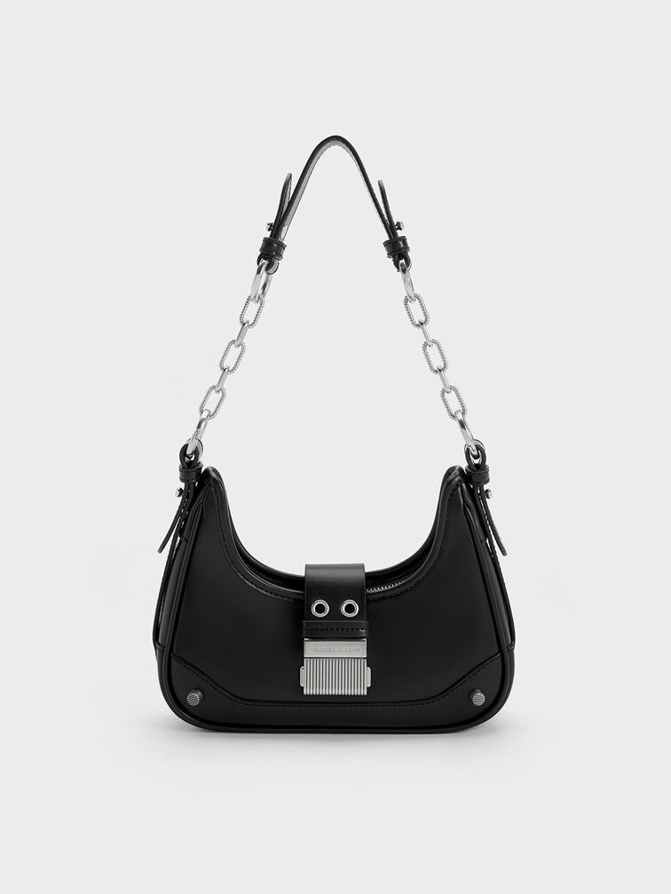 Winslet Belted Hobo Bag - Black | Charles & Keith US