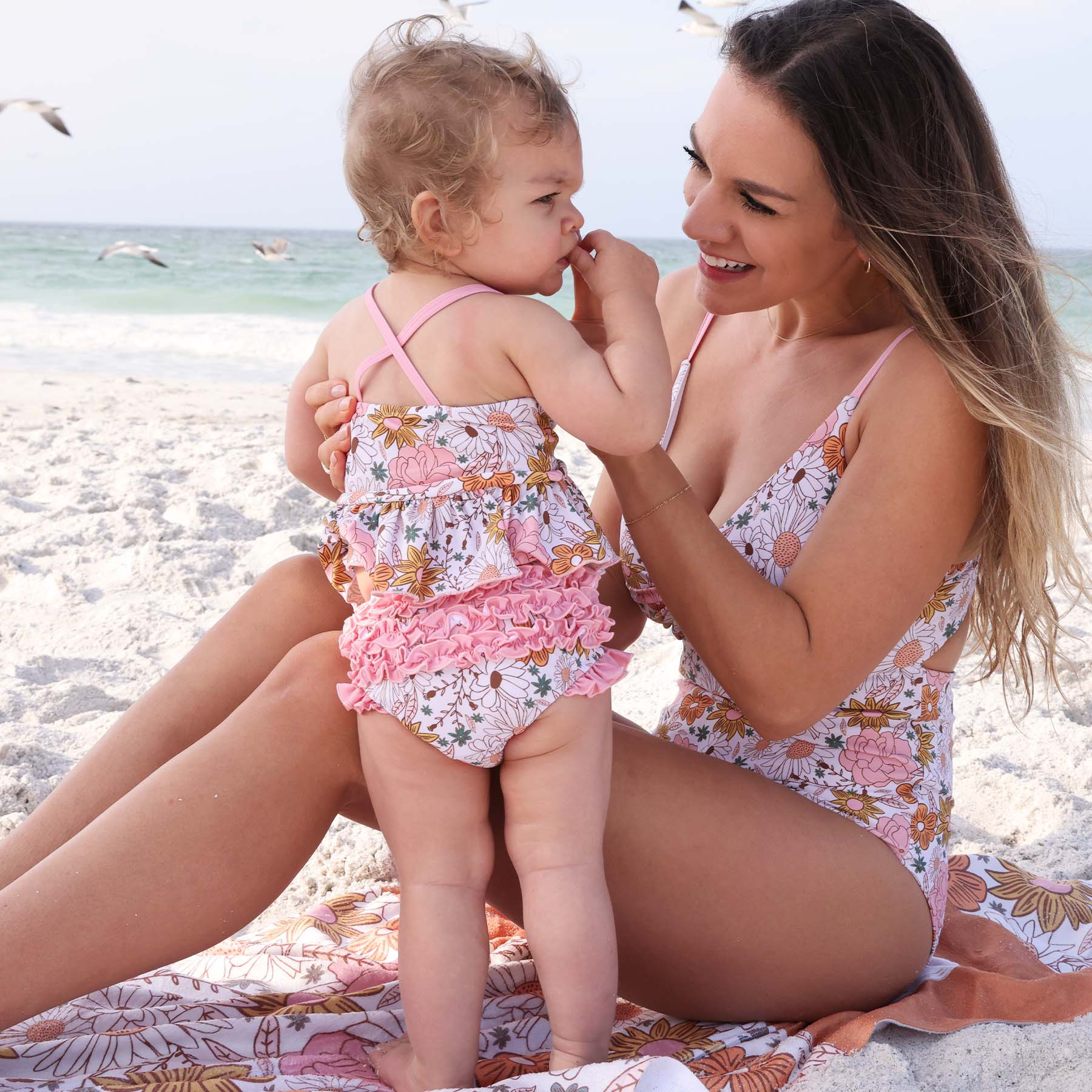 Two Piece Strappy Tankini with Ruffle Bottom | Boho Floral | Caden Lane