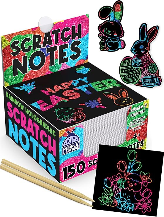 PURPLE LADYBUG Rainbow Holographic Scratch Art Mini Notes - Kids Easter Basket Stuffers for Teen ... | Amazon (US)