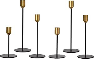 Denique Candlestick Holders 2 Sets, 6 PCS Brass Gold Black Taper Candle Holders, Candlestick Hold... | Amazon (US)