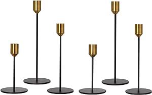 Denique Candlestick Holders 2 Sets, 6 PCS Brass Gold Black Taper Candle Holders, Candlestick Hold... | Amazon (US)