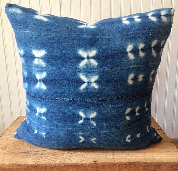 18" Inch Vintage Indigo African Mud Cloth Pillow Cover | Etsy (US)