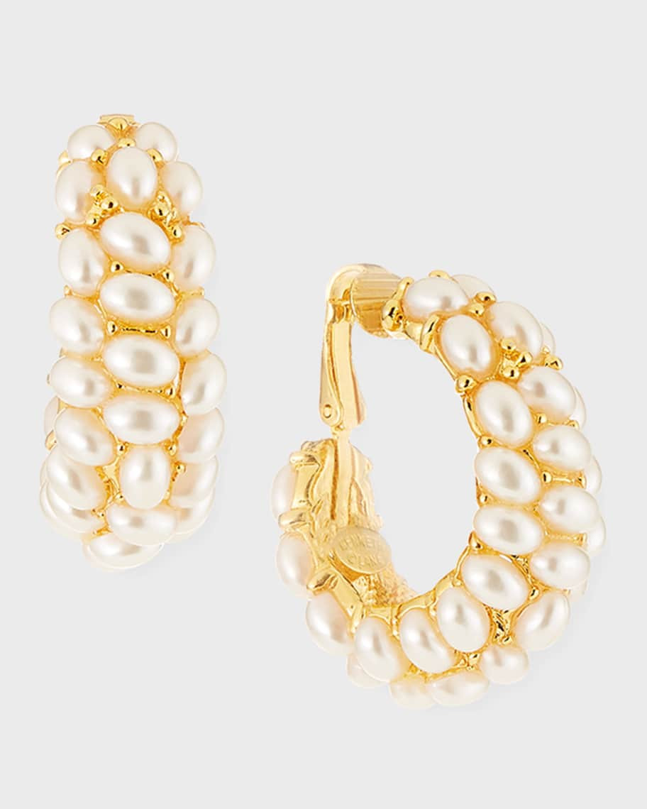 Cabochon C-Hoop Clip Earrings, Pearly White | Neiman Marcus