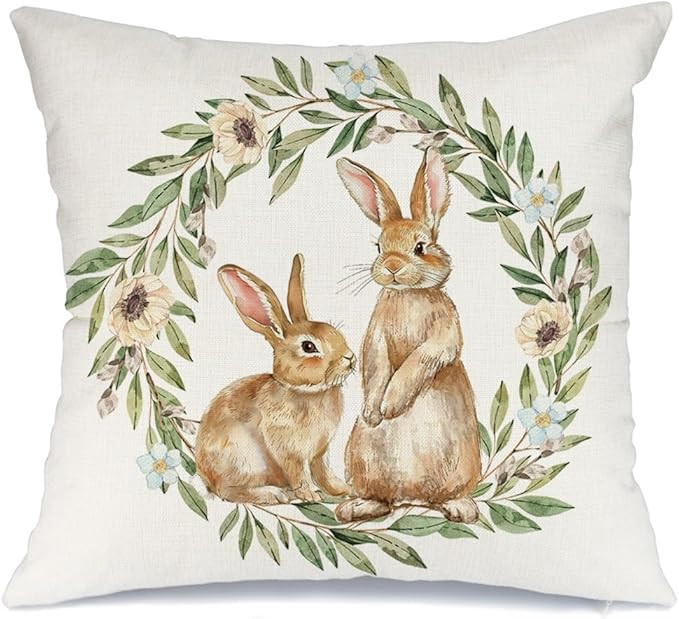 AACORS Easter Pillow Cover 18x18 Inch Bunny Garland Decorative Pillow Case Holiday Party Decorati... | Amazon (US)
