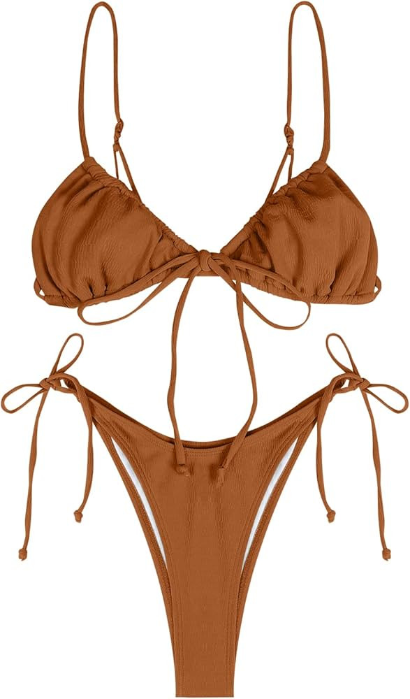 ZAFUL Womens High Cut Thong Bikini Set Swimsuits Cami String Sexy Bathing Suit | Amazon (US)