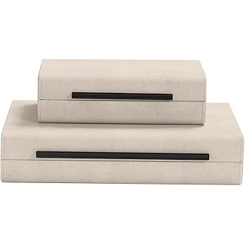Ivory Shagreen Decorative Boxes Set of 2-Modern Faux Leather Jewelry Orgazier, Engineered Wood Ke... | Amazon (US)