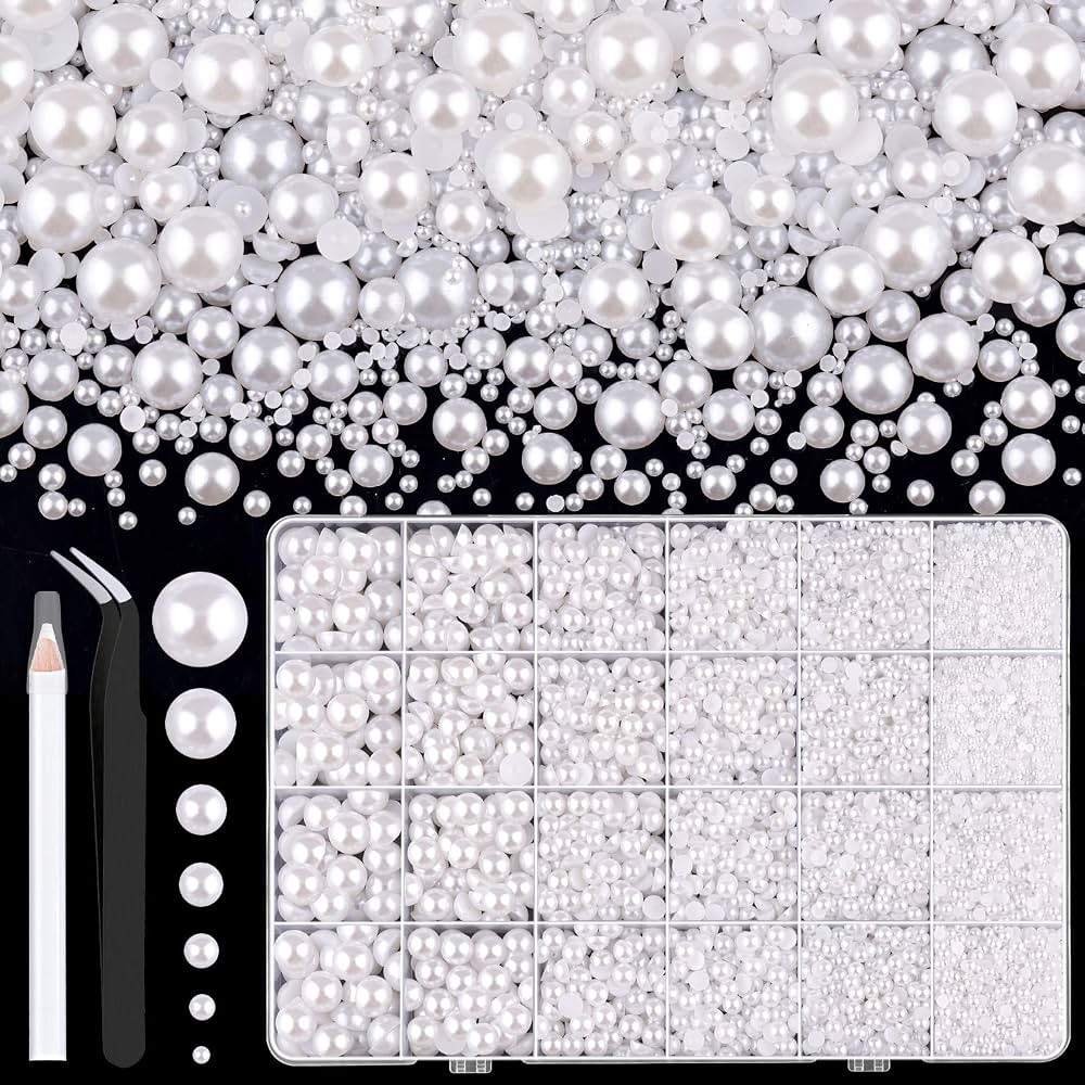 11000Pcs Flatback Pearls for Crafting (White), Assorted Size 2/3/4/5/6/8/10mm Non Hotfix Half Pea... | Amazon (US)