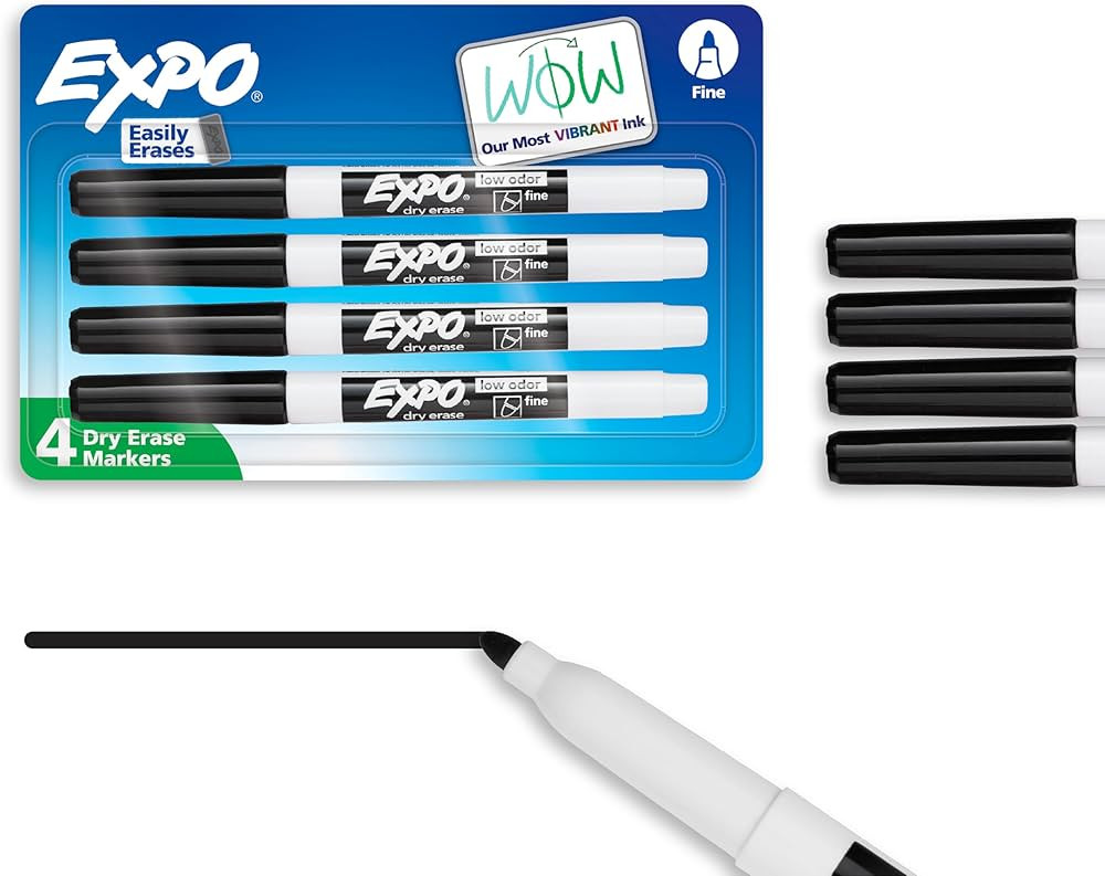 EXPO Low Odor Dry Erase Markers Fine Tip Black 4 Count | Amazon (US)