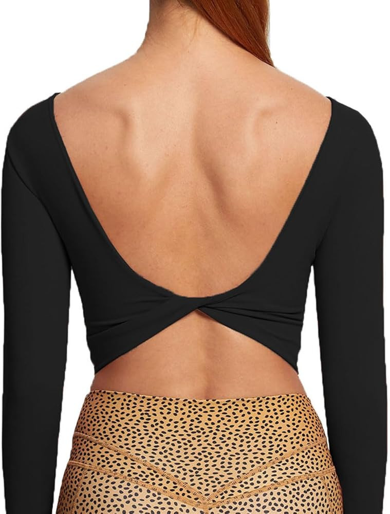 Aoxjox Long Sleeve Crop Tops for Women Emma Twist Back Workout Crop T Shirt Top | Amazon (US)