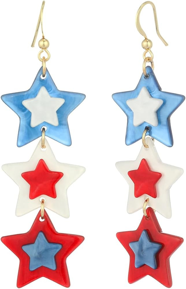 Madison Tyler Americana Collection Jewelry | Red White Blue Star Stud Dangle Earring | 4th of Jul... | Amazon (US)