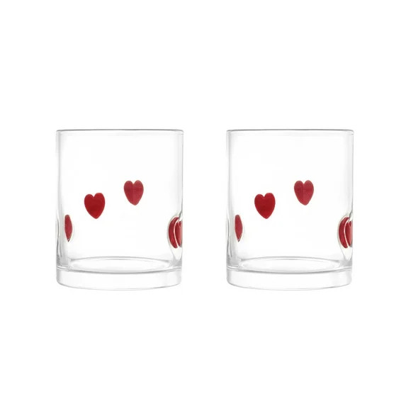 Thyme & Table 12 fl oz Valentine's Day Red Hearts Charm Drinking Glasses, Set of 2 | Walmart (US)