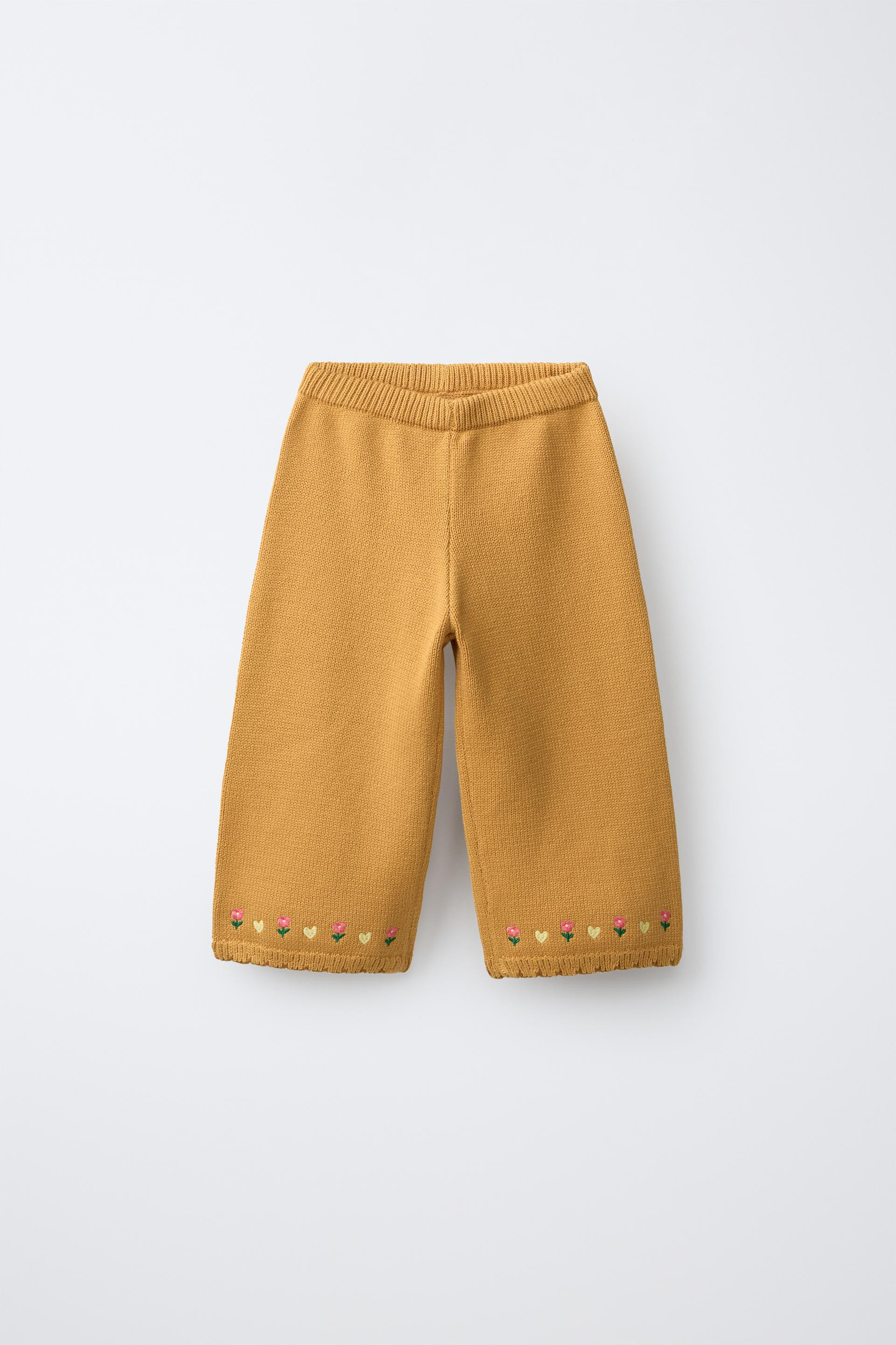 Zara - Embroidered Floral Knit Culottes - Mustard - 4 Years (40,9 Inches) - Kids | Zara US