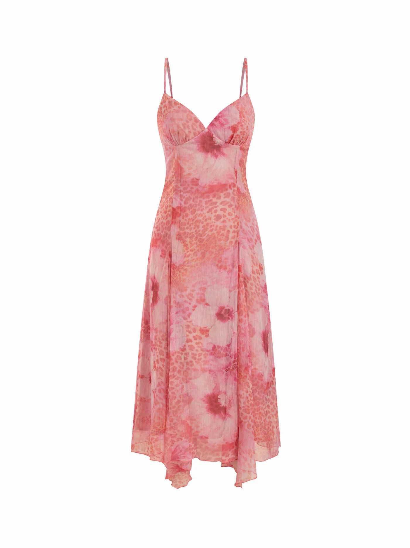 Chiffon Floral Sweetheart Asymmetrical Hem A-line Maxi Dress | Cider