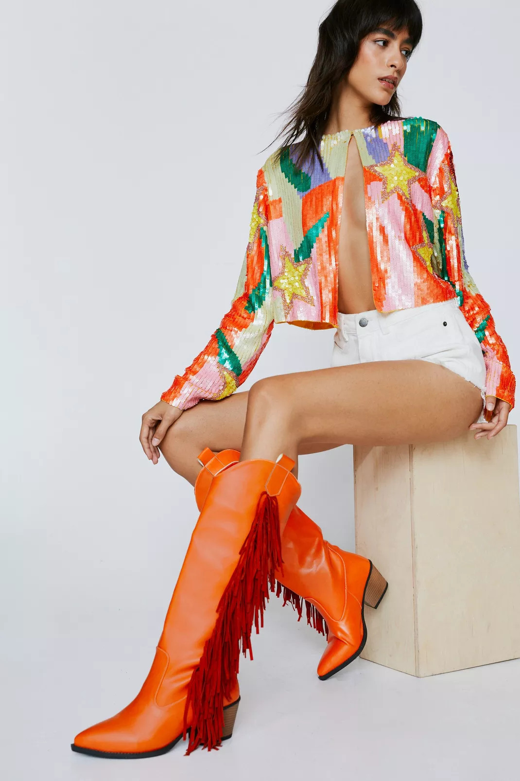 Faux Leather Tassel Knee High Cowboy Boots | Nasty Gal (US)