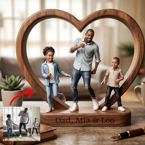 Custom Photo Portrait Dad Gift for Father's Day, Personalized Dad And Child Wooden Heart Block, Custom Name Family Keepsake Decor Fathers Day | Amazon (US)