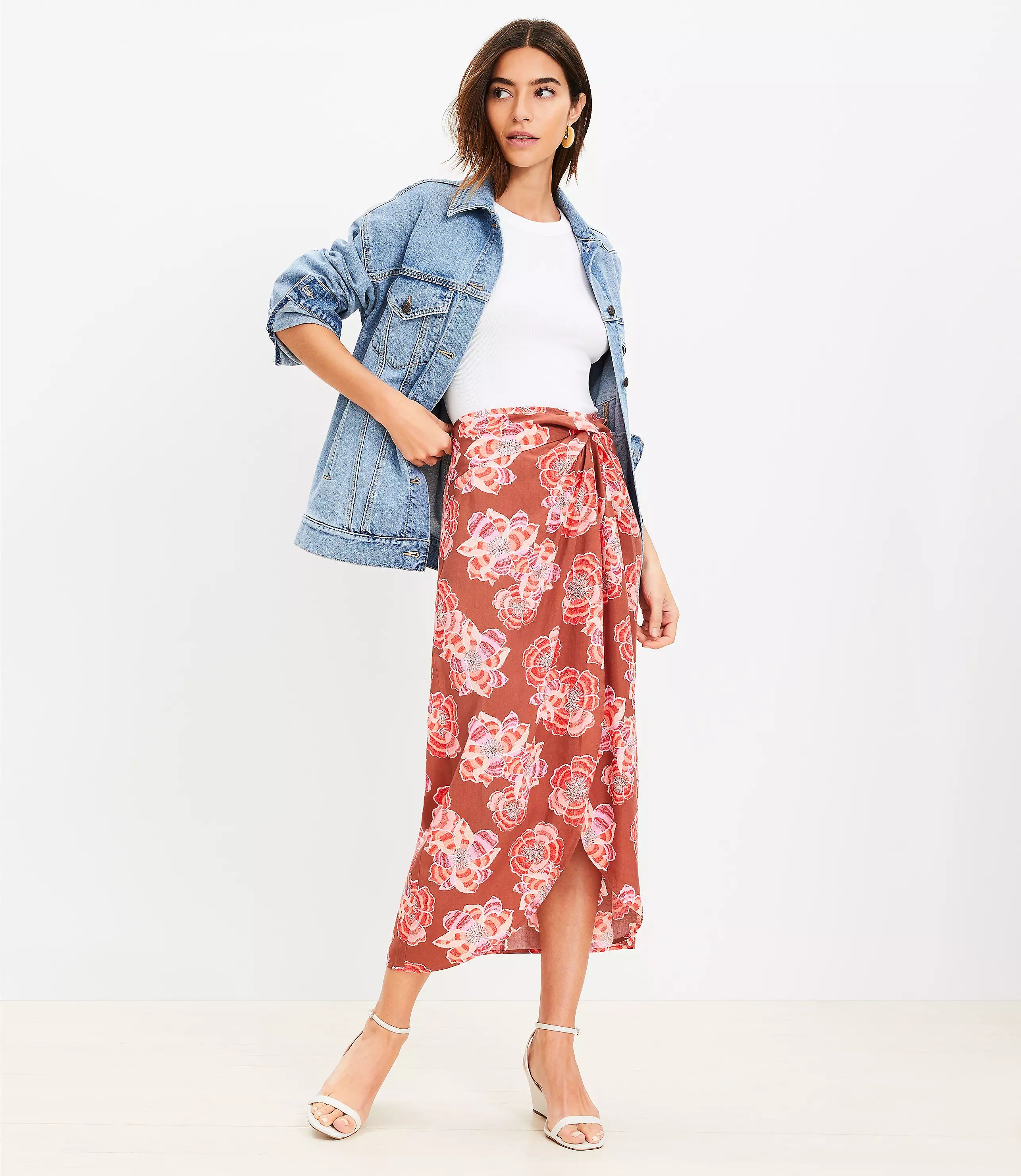 Textured Floral Twist Sarong Midi Skirt | LOFT