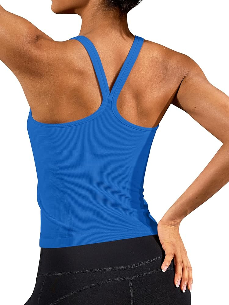 ATTRACO Women's Workout Tank Top Built in Bra Ribbed Athletic Tank Racerback Workout Top Scoop Ne... | Amazon (US)