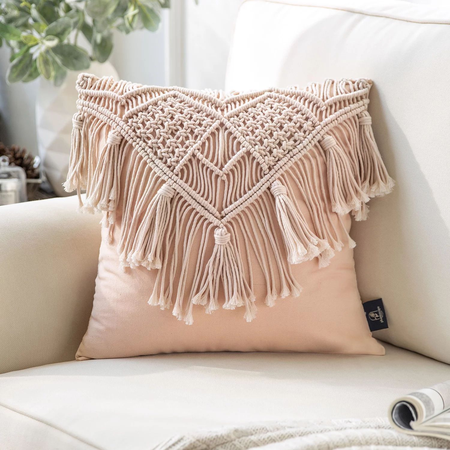 Phantoscope 100% Cotton Handmade Crochet Woven Boho with Tassels Series Half Covered Throw Pillow... | Walmart (US)